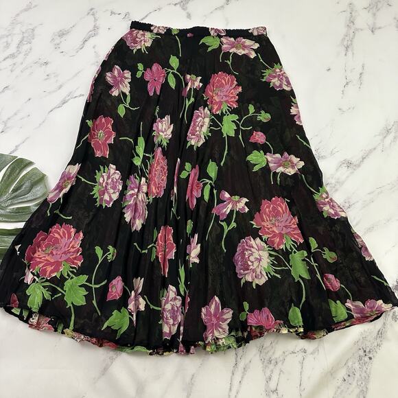Coldwater Creek Vintage y2k Reversible Midi Skirt Size XL P Black Pink Floral - Picture 1 of 16